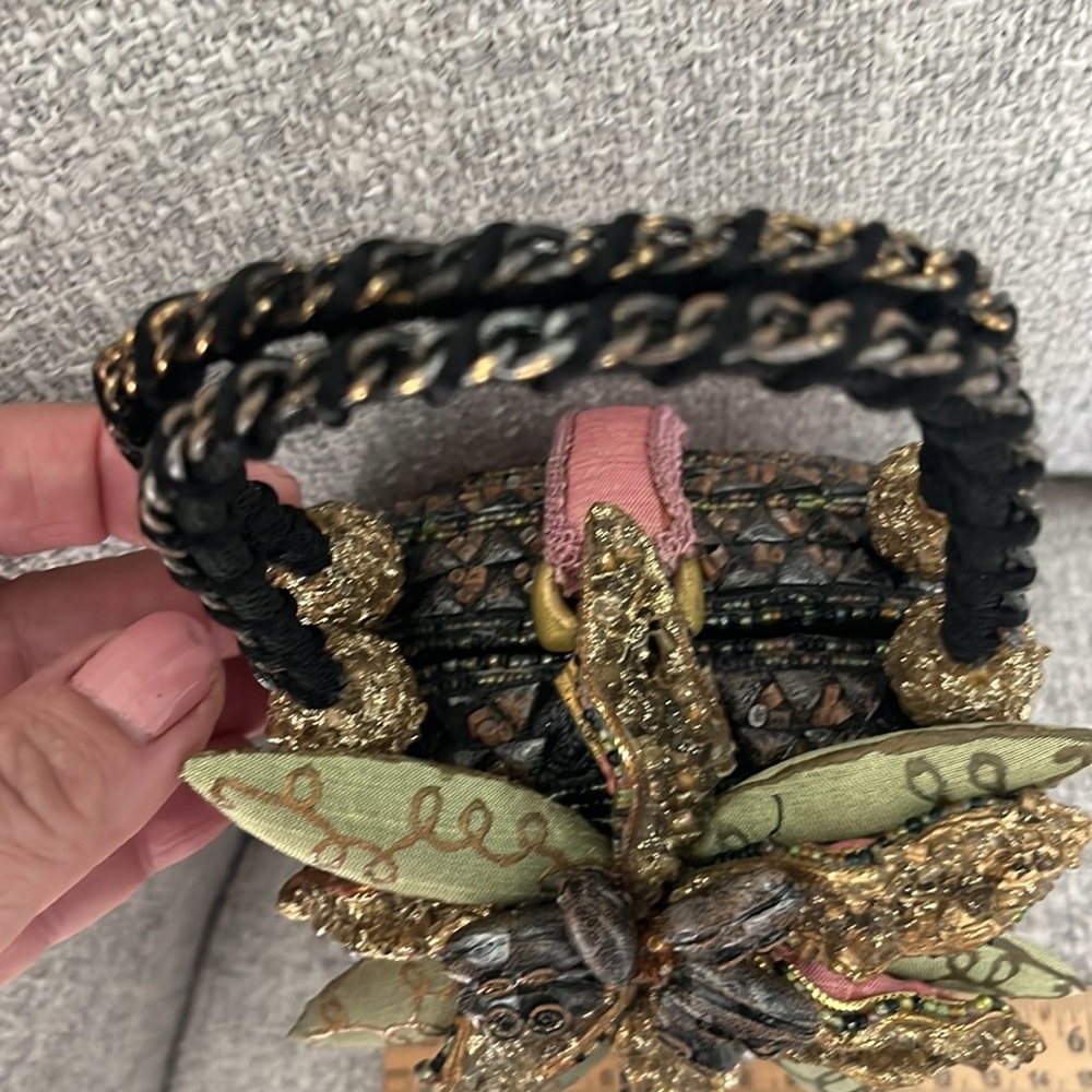 Mary Francis Bloomin Beauty 3D beaded embellished double handle purse pink gold - Picture 16 of 16